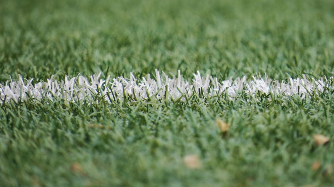 Grass on football field with white line