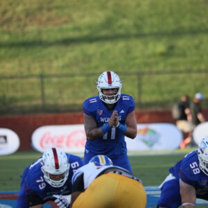 UWG Football player Colton Fitzgerald pre snap