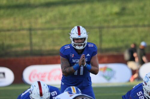 UWG Football player Colton Fitzgerald pre snap